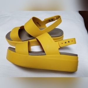 yellow croc platform sandals